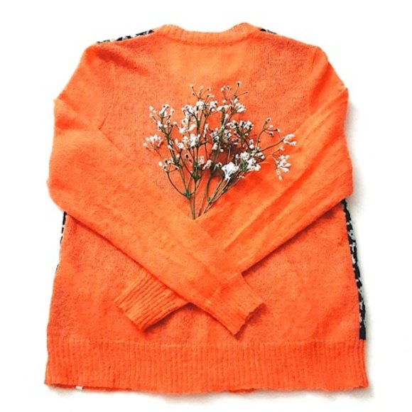 WOOLRICH Wool Mohair Sheep Motif Cardigan Orange Black - Picture 5 of 12